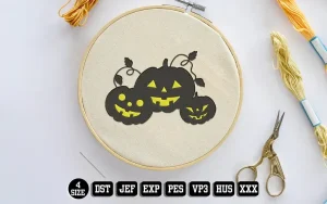 Black Halloween Pumpkin of Parent and Child Embroidery Designs, Halloween Embroidery Files, Halloween Embroidery DST Files