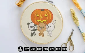 Animal Halloween pumpkin Embroidery Designs, Halloween Embroidery Files