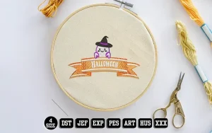 Halloween Ghost and Ribbon Embroidery Designs, Halloween Embroidery Files
