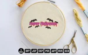 Bats Halloween Purple Text Embroidery Designs, Halloween Embroidery Files