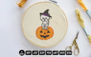 Cat Halloween Pumpkin Embroidery Designs, Halloween Embroidery Files