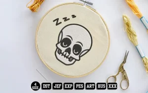 Sleeping Skull Embroidery Designs, Halloween Embroidery Files