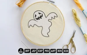 Flying Scary Ghost Embroidery Designs, Halloween Embroidery Files