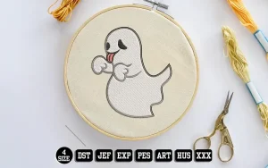Hovering Tongue-Out Ghost Embroidery Designs, Halloween Embroidery Files