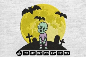 Graveyard Zombie Embroidery Designs, Halloween Embroidery Files