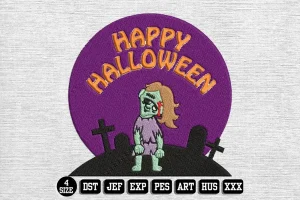 Woman Zombie Embroidery Designs, Halloween Embroidery Files