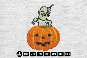 Zombie and Pumpkin Embroidery Designs, Halloween Embroidery Files