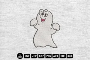 Smiling Ghost Cartoon Embroidery Designs, Halloween Embroidery Files