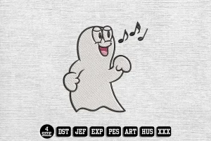 Singing Ghost Cartoon Embroidery Designs, Halloween Embroidery Files