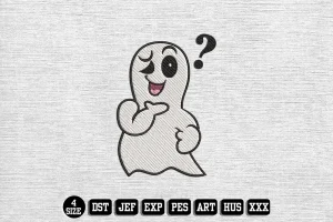 Thinking Ghost Cartoon Embroidery Designs, Halloween Embroidery Files