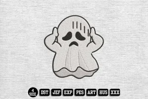 Depressed Ghost Cartoon Embroidery Designs, Halloween Embroidery Files