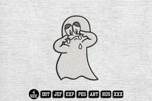 Crying Ghost Cartoon Embroidery Designs, Halloween Embroidery Files