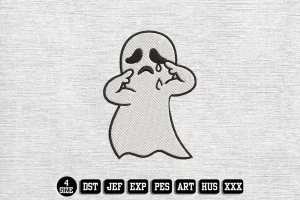 Sad Ghost Cartoon Embroidery Designs, Halloween Embroidery Files