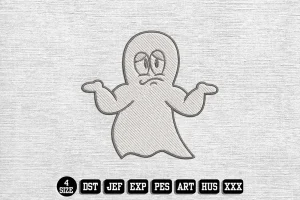 Troubled Ghost Cartoon Embroidery Designs, Halloween Embroidery Files