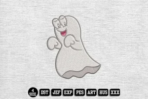 Floating Ghost Cartoon Embroidery Designs, Halloween Embroidery Files