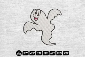 Flying Ghost Cartoon Embroidery Designs, Halloween Embroidery Files